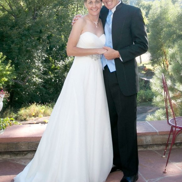 A-line wedding dress with English netting and beaded waist - Picture 4 of 15